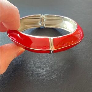 Red Enamel Silver tone Hinged Bracelet
